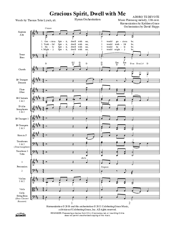 Gracious Spirit Dwell With Me Orchestration ()