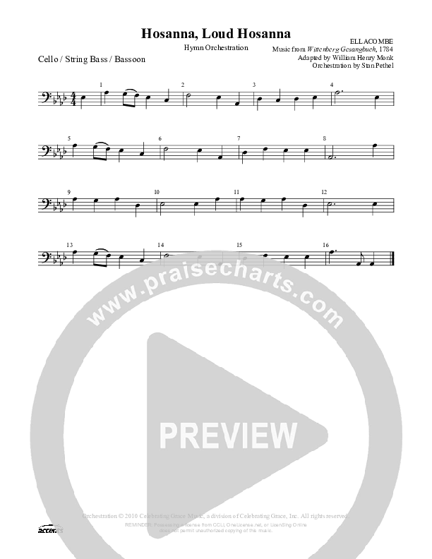 Hosanna Loud Hosanna Cello/Bass (Celebrating Grace)