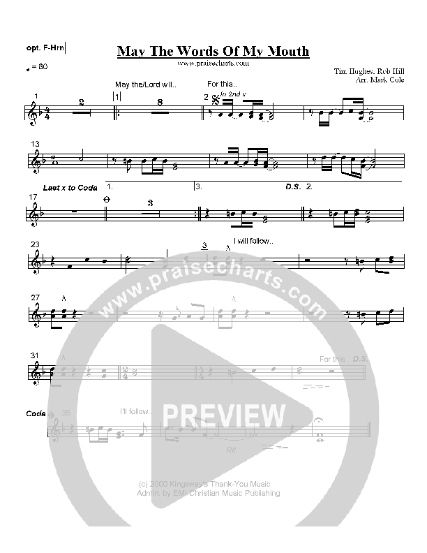 May The Words Of My Mouth French Horn (Tim Hughes)