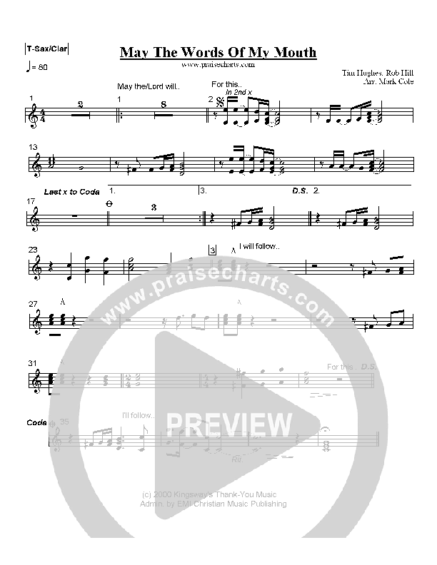 May The Words Of My Mouth Tenor Sax/Clarinet (Tim Hughes)