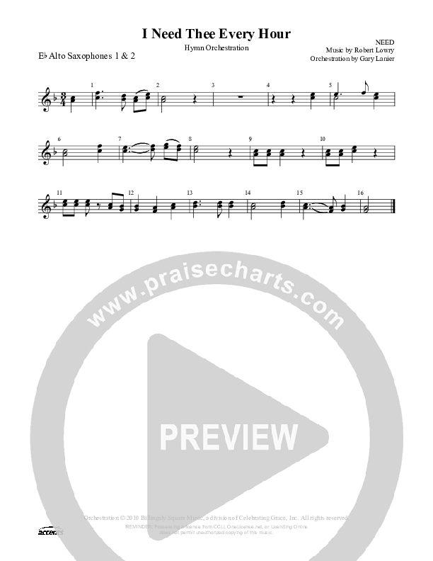 I Need Thee Every Hour Alto Sax 1/2 ()