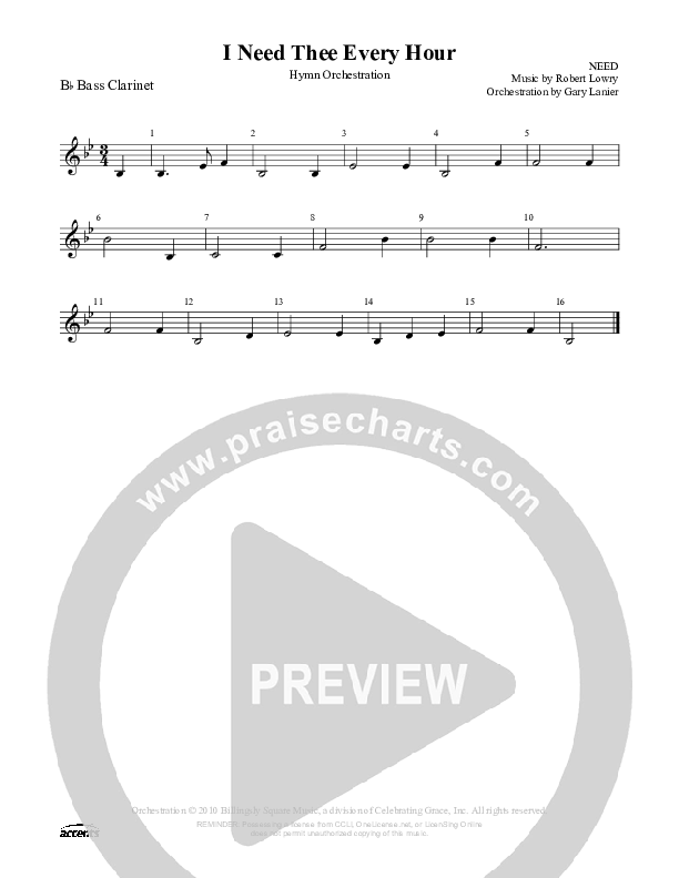 I Need Thee Every Hour Bass Clarinet ()