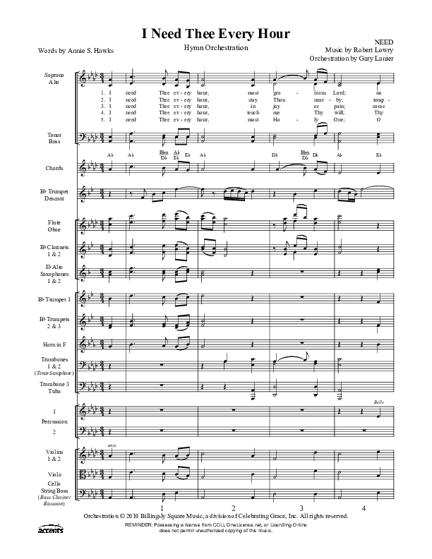 I Need Thee Every Hour Orchestration ()
