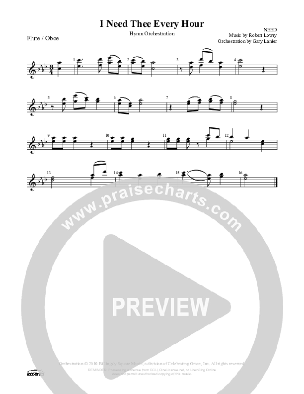 I Need Thee Every Hour Flute/Oboe ()
