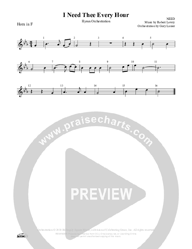 I Need Thee Every Hour French Horn ()