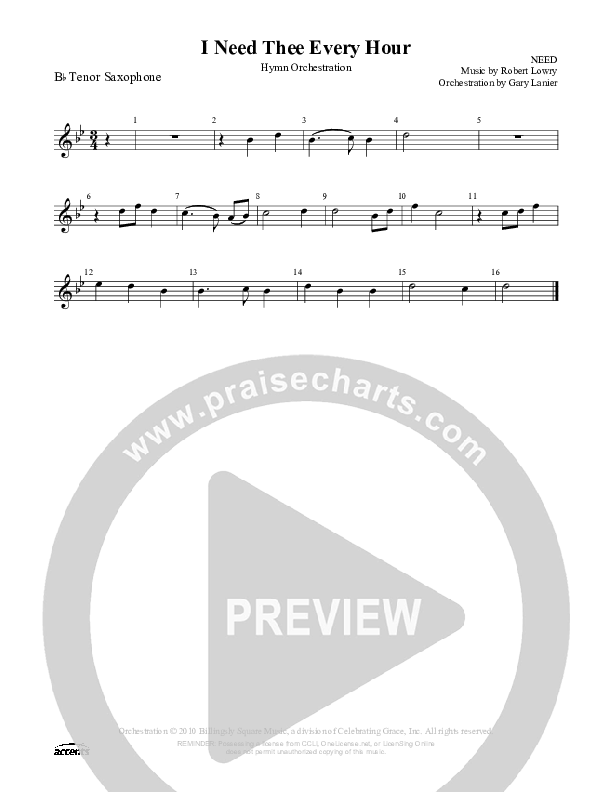 I Need Thee Every Hour Tenor Sax 2 ()