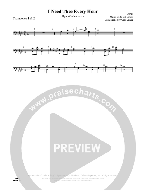 I Need Thee Every Hour Trombone 1/2 ()