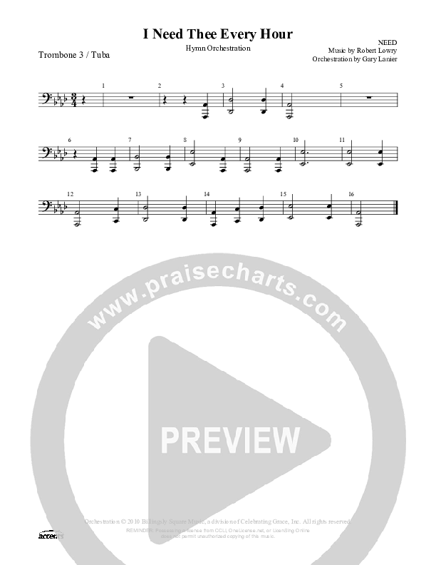 I Need Thee Every Hour Trombone 3/Tuba ()