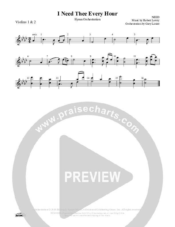 I Need Thee Every Hour Violin 1/2 ()