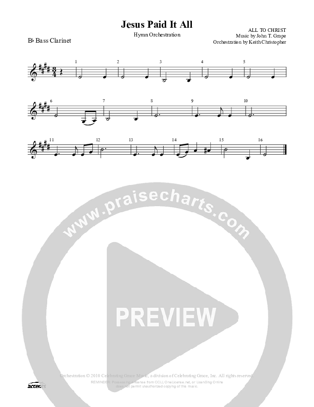 Jesus Paid It All Bass Clarinet ()