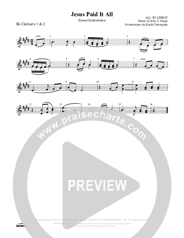 Jesus Paid It All Clarinet 1/2 ()