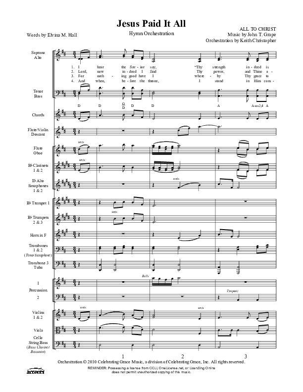 Jesus Paid It All Orchestration ()