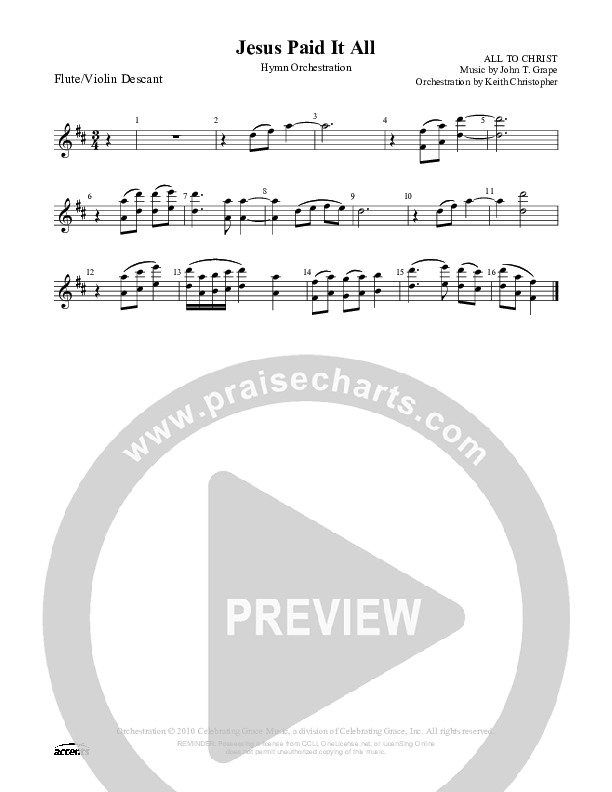 Jesus Paid It All Flute ()