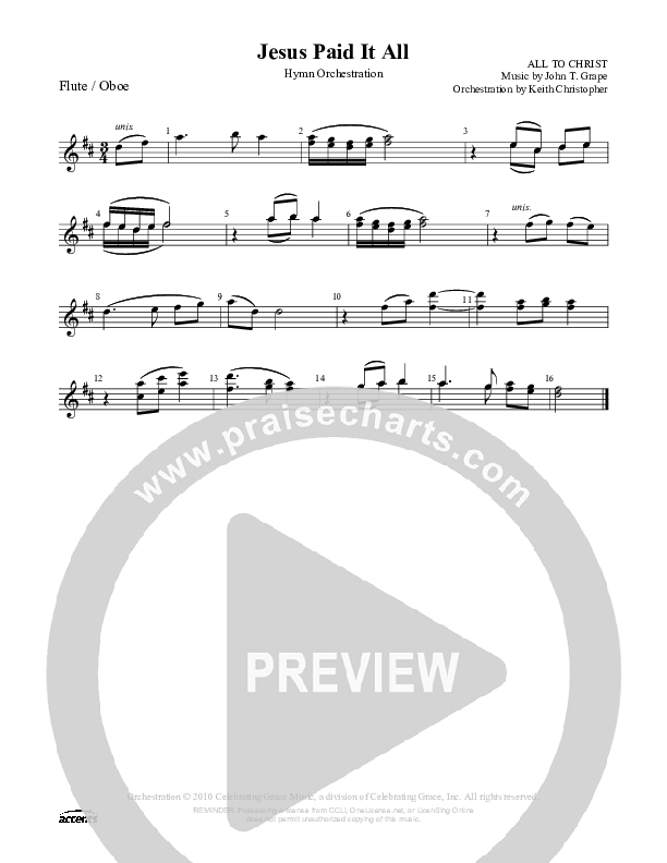 Jesus Paid It All Flute/Oboe ()