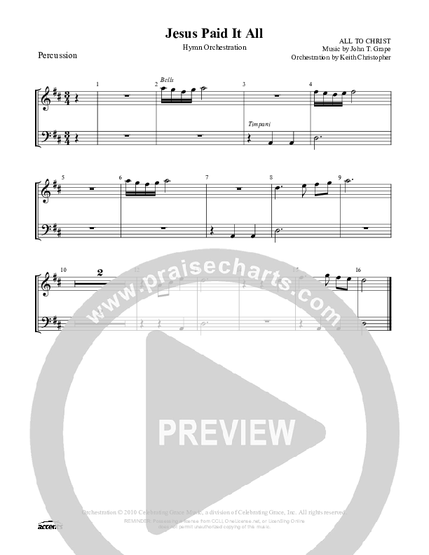 Jesus Paid It All Percussion ()