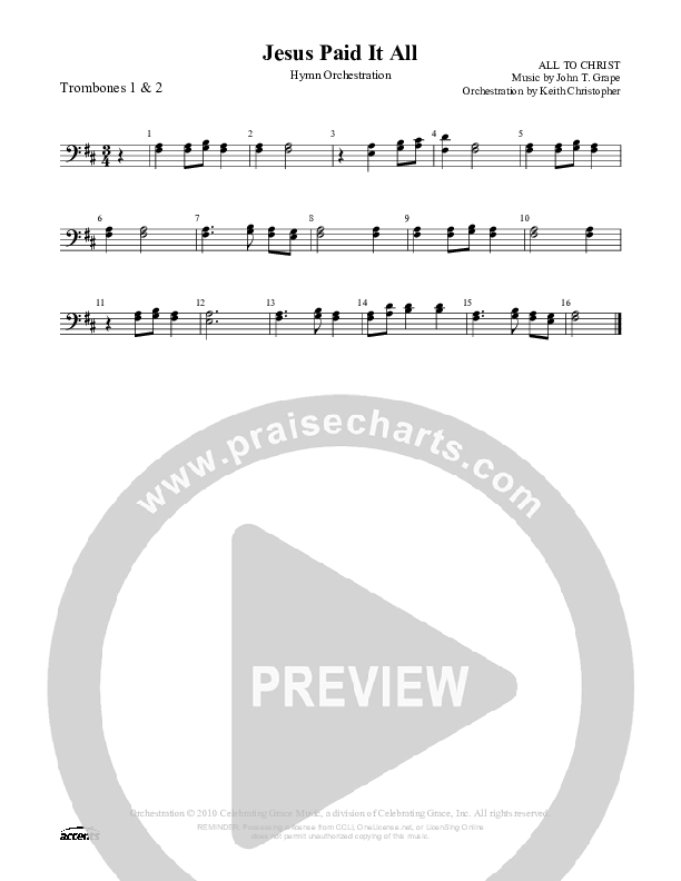 Jesus Paid It All Trombone 1/2 ()