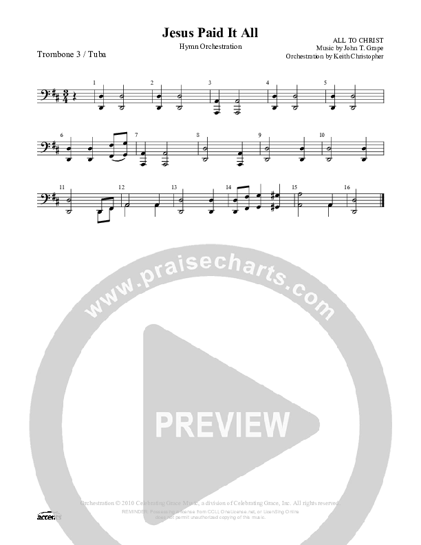 Jesus Paid It All Trombone 3/Tuba ()