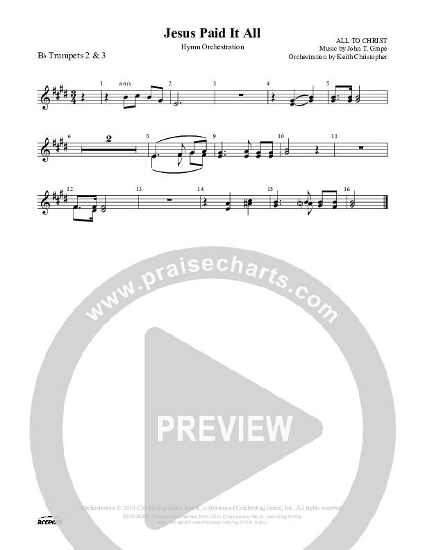 Jesus Paid It All Trumpet 2/3 ()