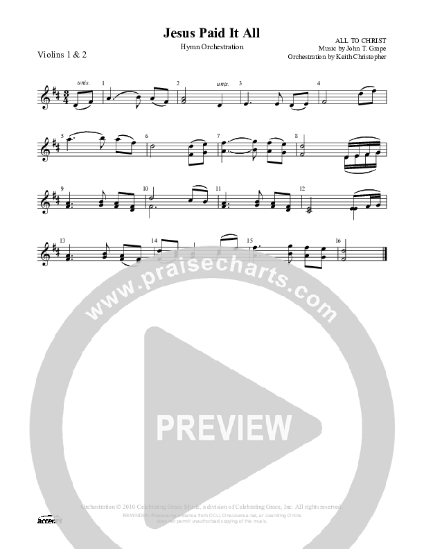 Jesus Paid It All Violin 1/2 ()