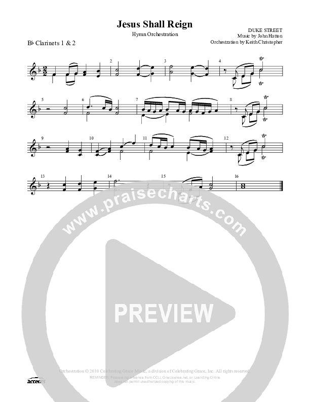 Jesus Shall Reign Clarinet 1/2 ()