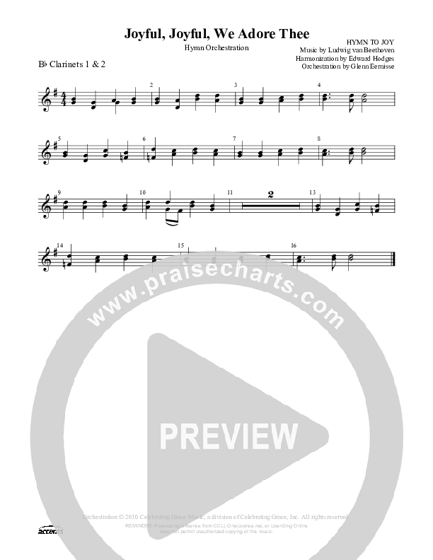Joyful Joyful We Adore Thee Clarinet 1/2 ()