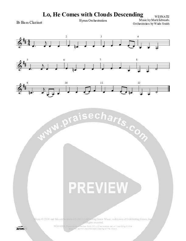 Lo He Comes With Clouds Descending    Bass Clarinet ()
