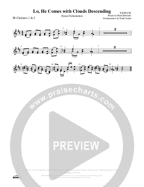 Lo He Comes With Clouds Descending    Clarinet 1/2 ()