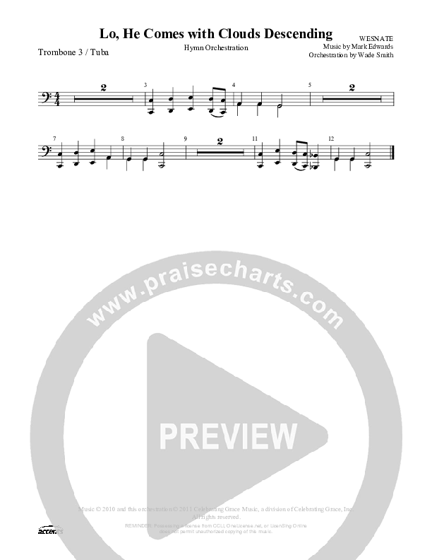 Lo He Comes With Clouds Descending    Trombone 3/Tuba ()