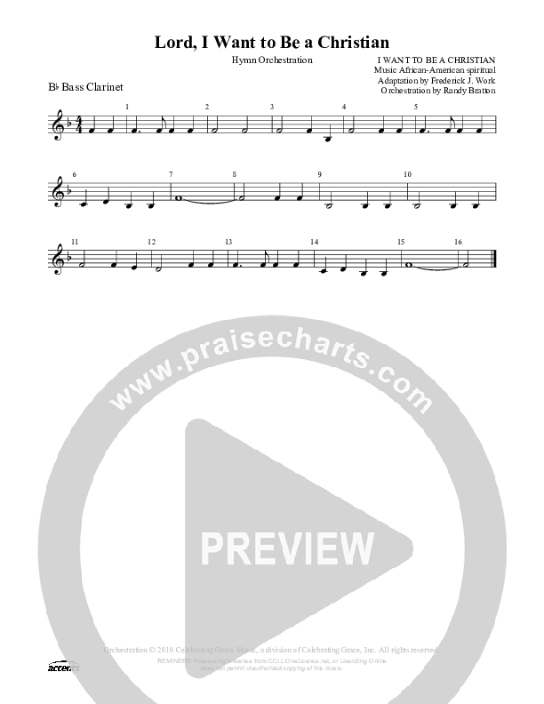 Lord I Want To Be A Christian Bass Clarinet ()