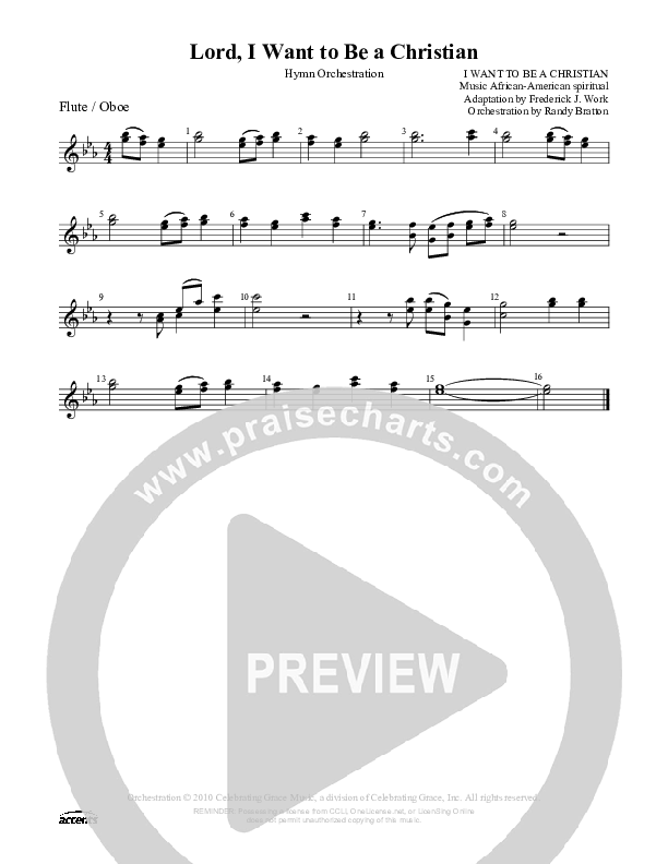 Lord I Want To Be A Christian Flute/Oboe ()