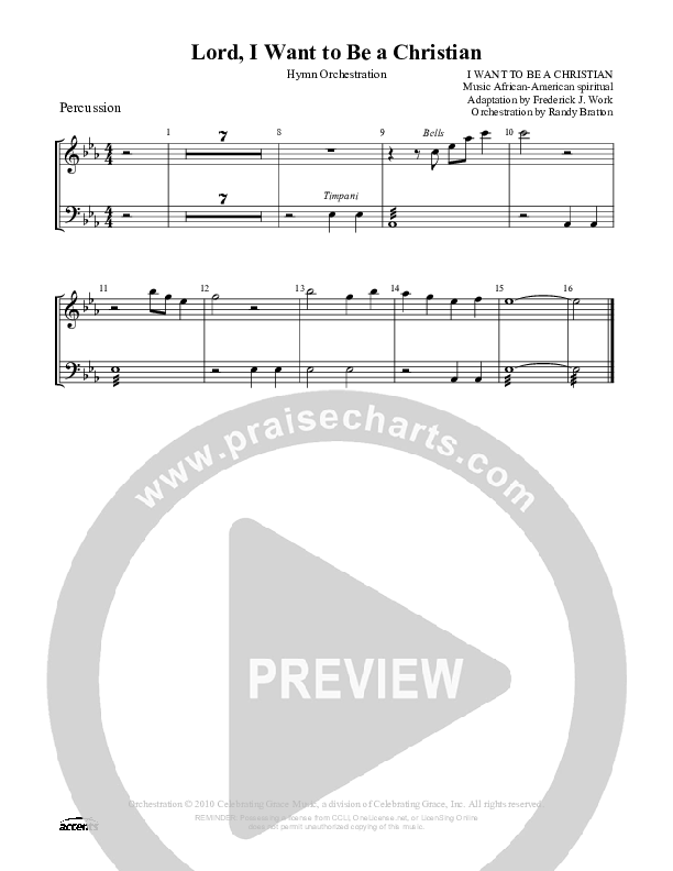 Lord I Want To Be A Christian Percussion ()