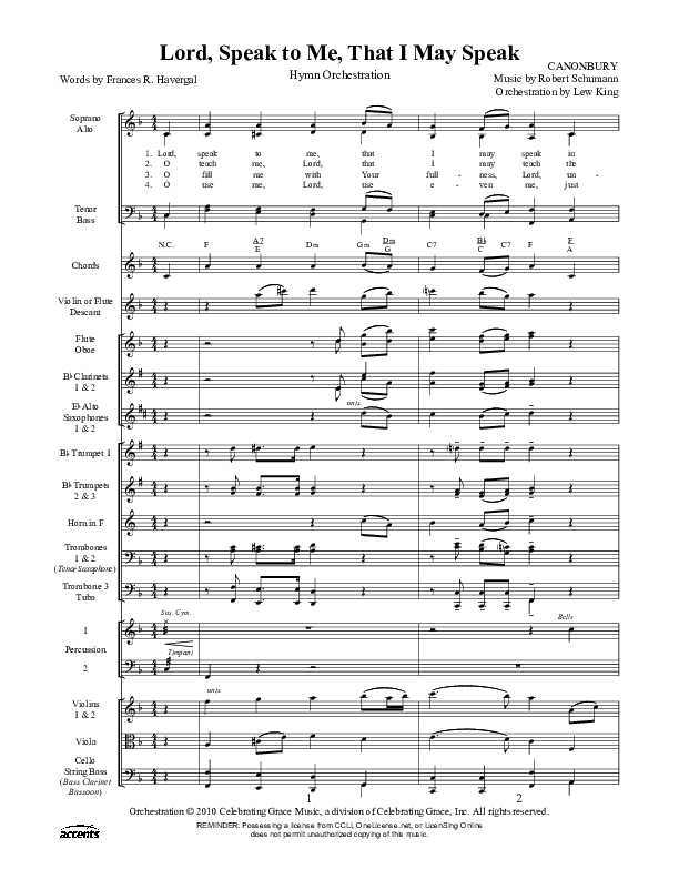 Lord Speak To Me That I May Speak Conductor's Score ()