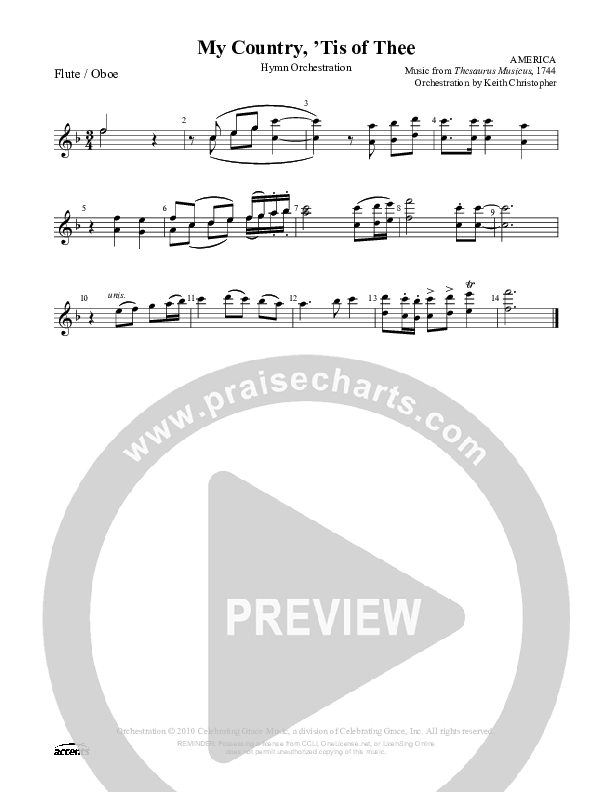 My Country Tis Of Thee Flute/Oboe ()