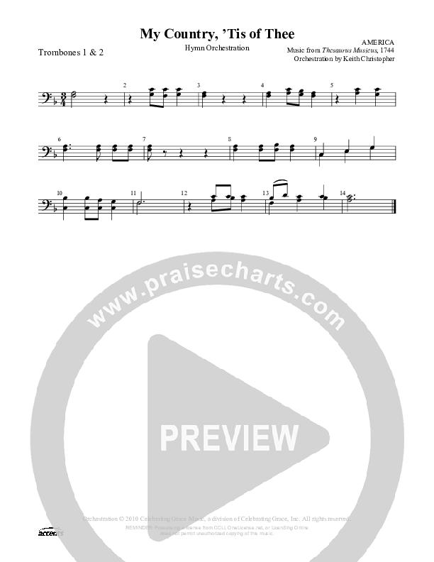 My Country Tis Of Thee Trombone 1/2 ()