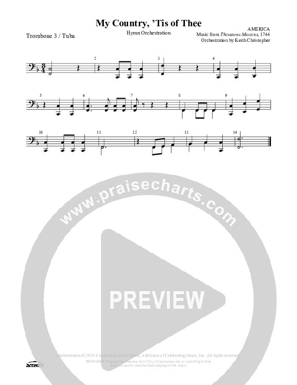 My Country Tis Of Thee Trombone 3/Tuba ()
