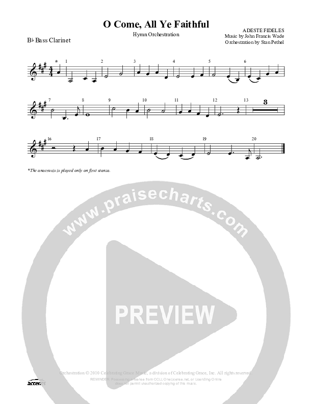 O Come All Ye Faithful Bass Clarinet ()