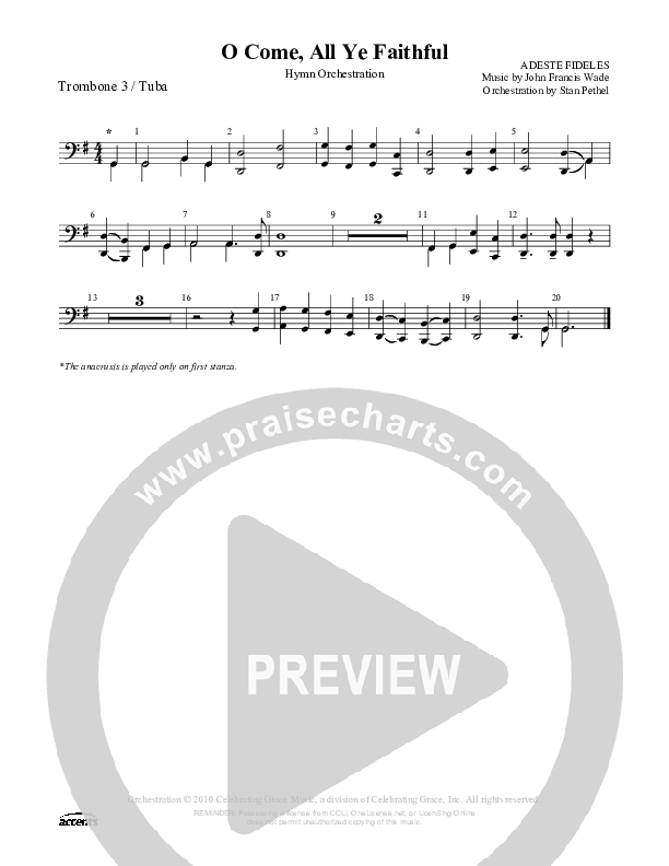 O Come All Ye Faithful Trombone 3/Tuba ()