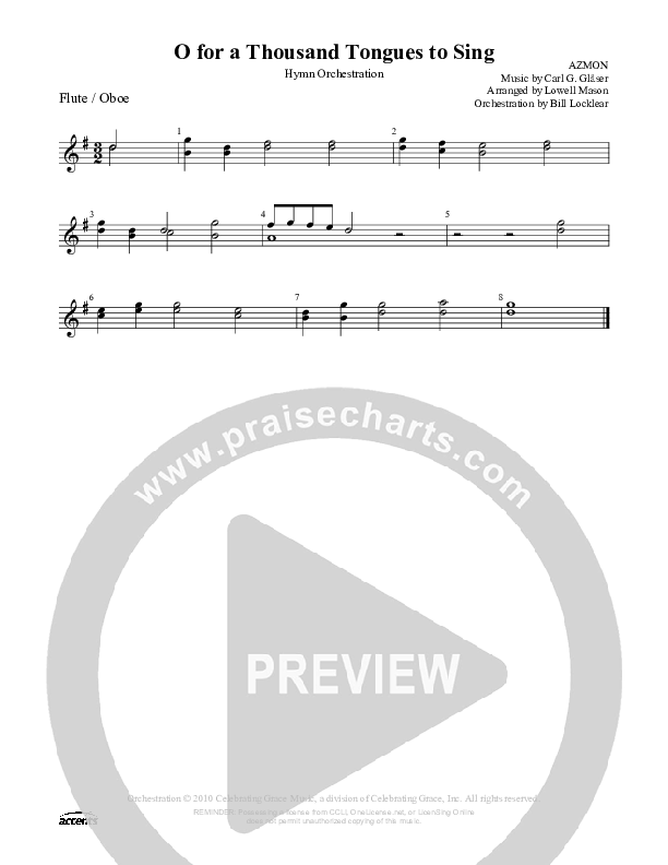 O For A Thousand Tongues To Sing Flute/Oboe ()