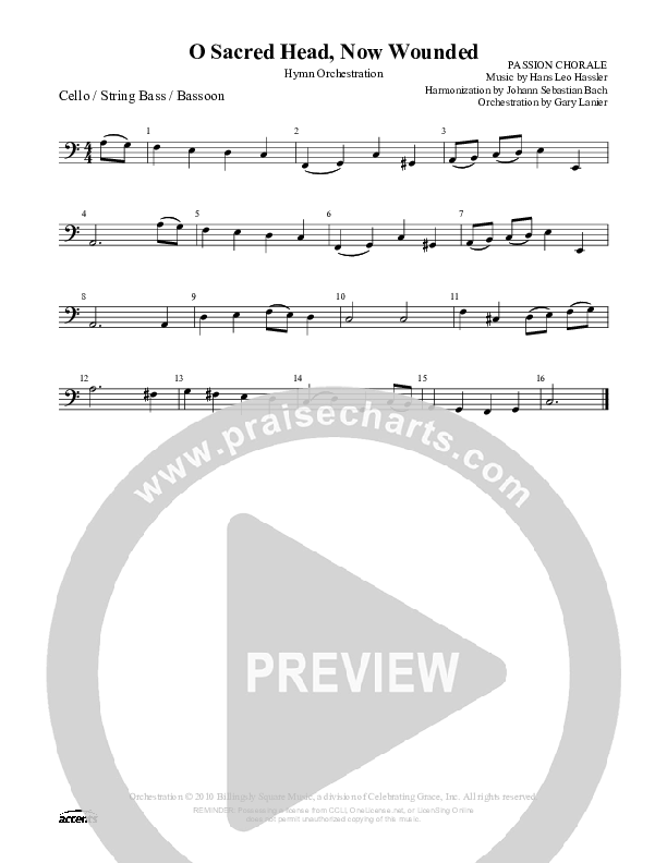 O Sacred Head Now Wounded Cello/Bass ()