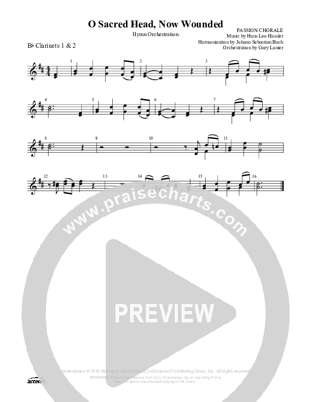 O Sacred Head Now Wounded Clarinet 1/2 ()