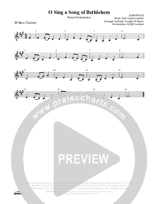 O Sing A Song Of Bethlehem Bass Clarinet ()