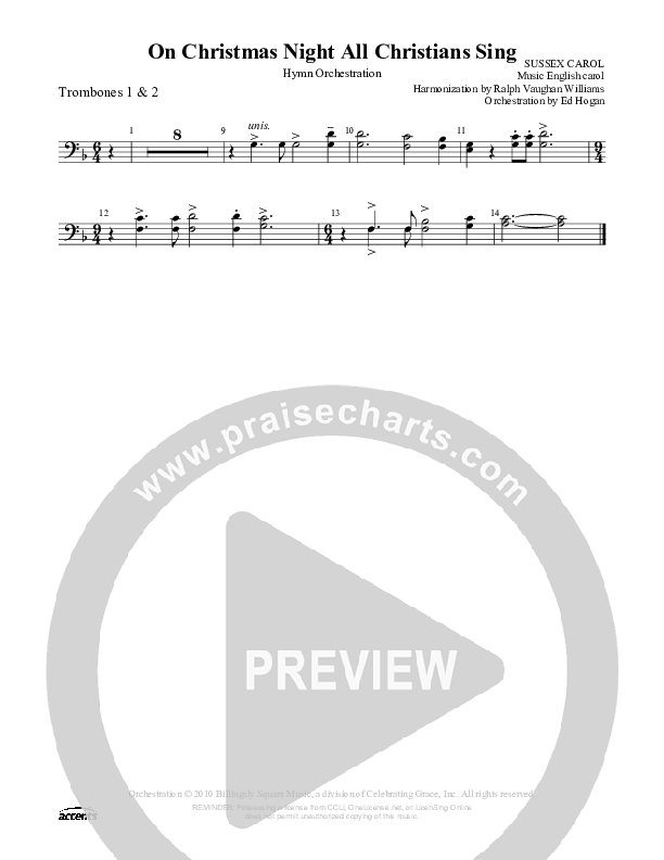 On Christmas Night All Christians Sing Trombone 1/2 ()