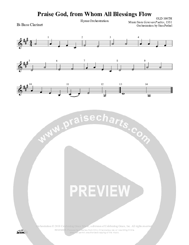 Praise God From Whom All Blessings Flow Bass Clarinet ()