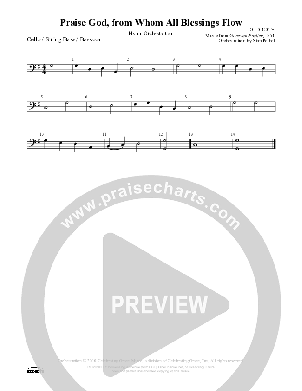Praise God From Whom All Blessings Flow Cello/Bass ()