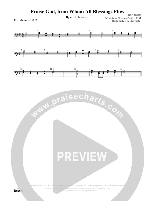 Praise God From Whom All Blessings Flow Trombone 1/2 ()