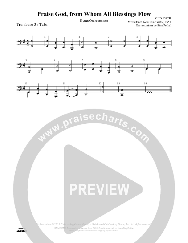 Praise God From Whom All Blessings Flow Trombone 3/Tuba ()