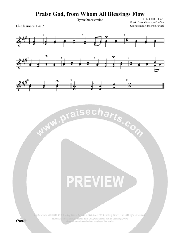 Praise God From Whom All Blessings Flow (Altered Version) Clarinet 1/2 ()