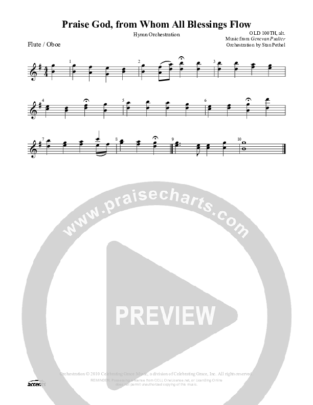 Praise God From Whom All Blessings Flow (Altered Version) Flute/Oboe ()