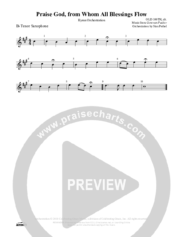 Praise God From Whom All Blessings Flow (Altered Version) Tenor Sax 2 ()