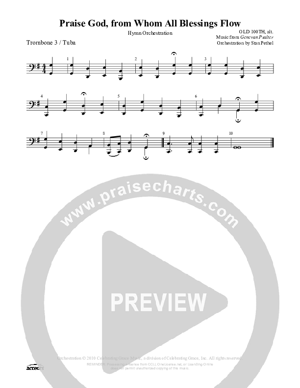 Praise God From Whom All Blessings Flow (Altered Version) Trombone 3/Tuba ()